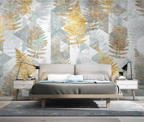 Image of Abstract Golden Fern Fronds Wallpaper Mural , Custom Sizes Available