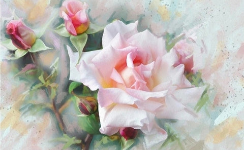 Image of Beautiful Large Pink Rose and Buds Wallpaper Mural, Custom Sizes Available