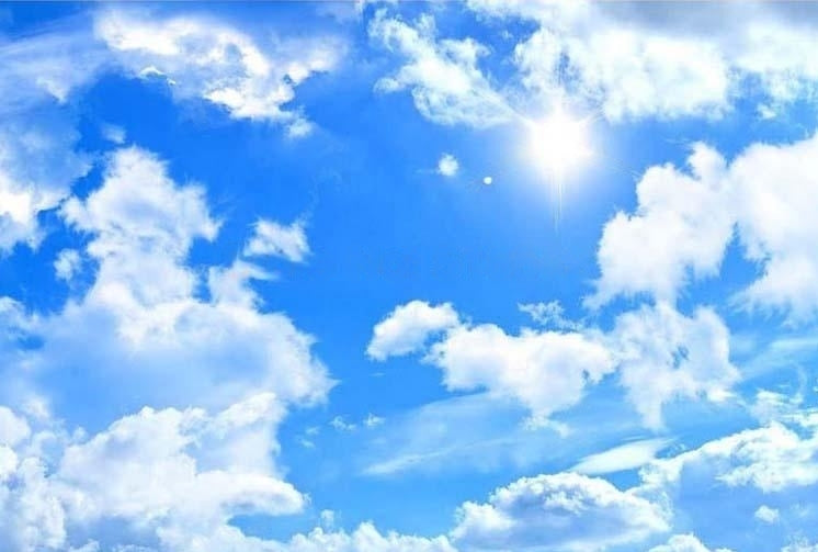 Blue Sky and White Clouds Wallpaper Mural, Custom Sizes Available