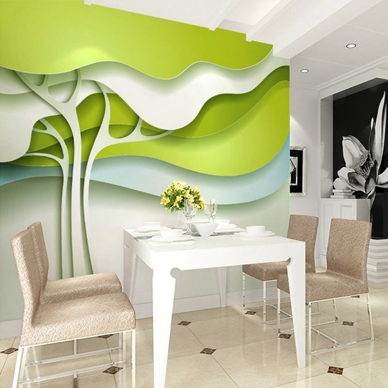 3-D Abstract Green Trees Wallpaper Mural, Custom Sizes Available Maughon's 