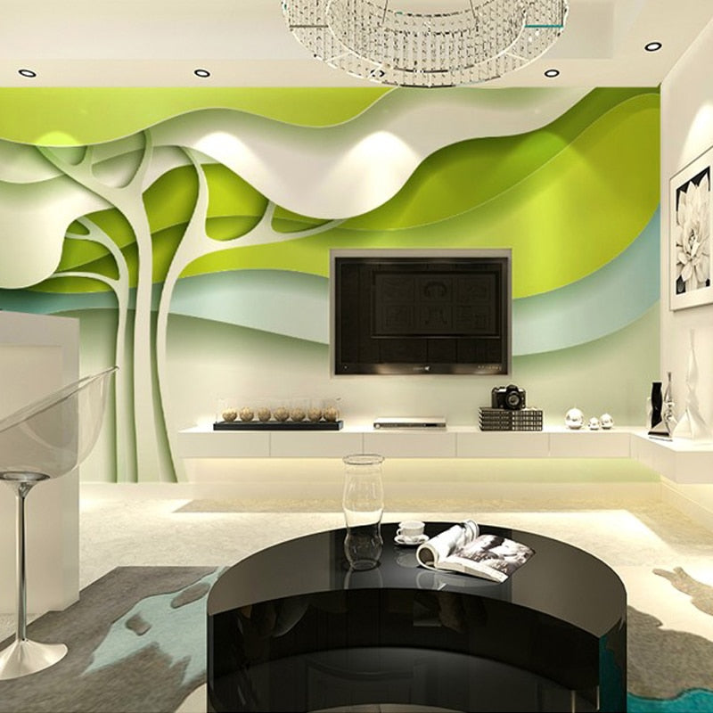 3-D Abstract Green Trees Wallpaper Mural, Custom Sizes Available Maughon's 