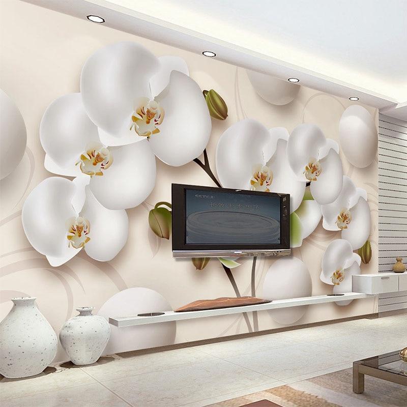 3-D White Orchid Wallpaper Mural, Custom Sizes Available Household-Wallpaper Maughon's 
