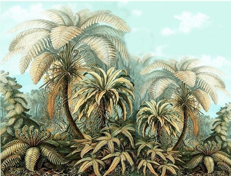 Tropical Palms Wallpaper Mural, Custom Sizes Available
