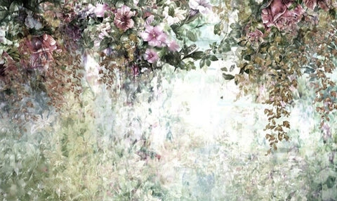 Image of Vintage Hand-Painted Draping Flowering Vines Wallpaper Mural, Custom Sizes Available
