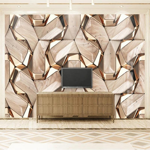 3D Abstract Gold Geometric Pattern Wallpaper Mural, Custom Sizes Available Maughon's 