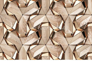 3D Abstract Gold Geometric Pattern Wallpaper Mural, Custom Sizes Available