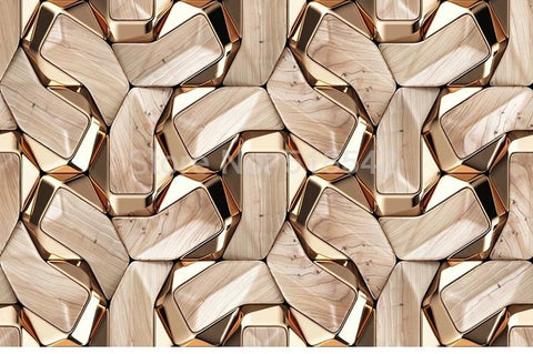Image of 3D Abstract Gold Geometric Pattern Wallpaper Mural, Custom Sizes Available Maughon's 