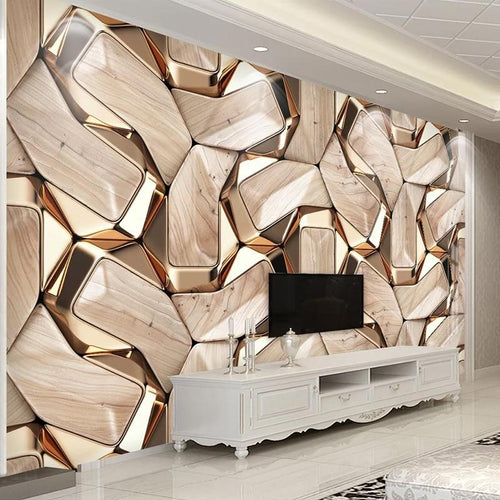 3D Abstract Gold Geometric Pattern Wallpaper Mural, Custom Sizes Available Maughon's 