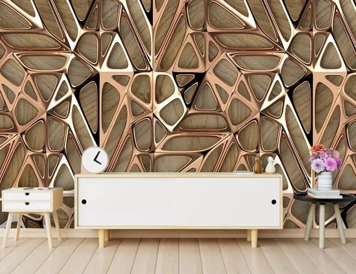 3D Abstract Golden Lines Wallpaper Mural, Self Adhesive Only, Custom Sizes Available
