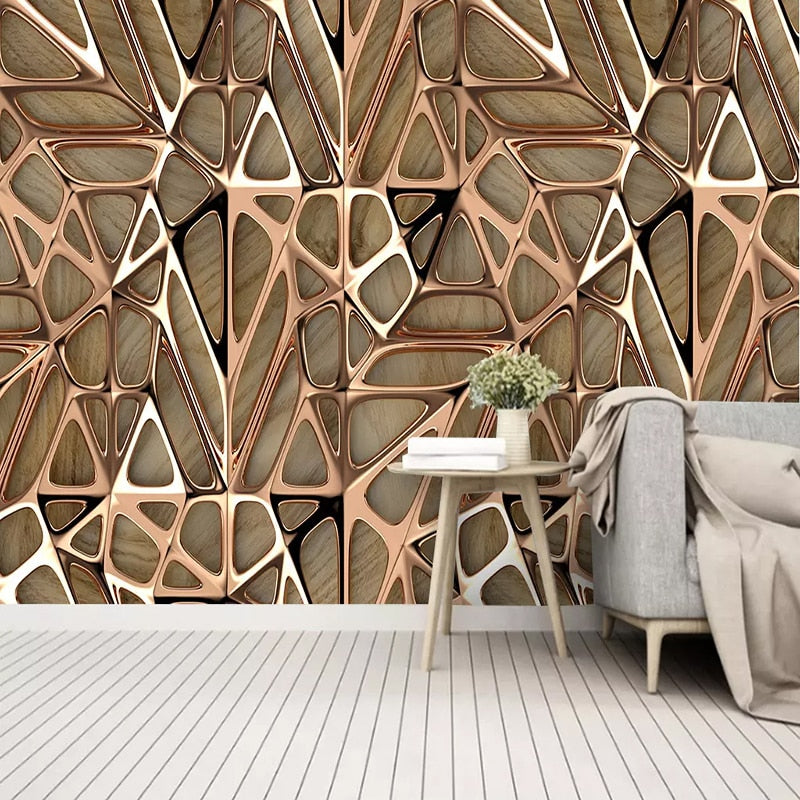 3D Abstract Golden Lines Wallpaper Mural, Custom Sizes Available Maughon's 