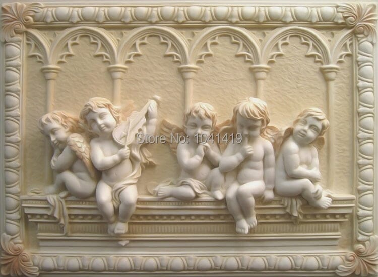 3D Cherubs Sculpture Relief Wallpaper Mural, Custom Sizes Available Wall Murals Maughon's 
