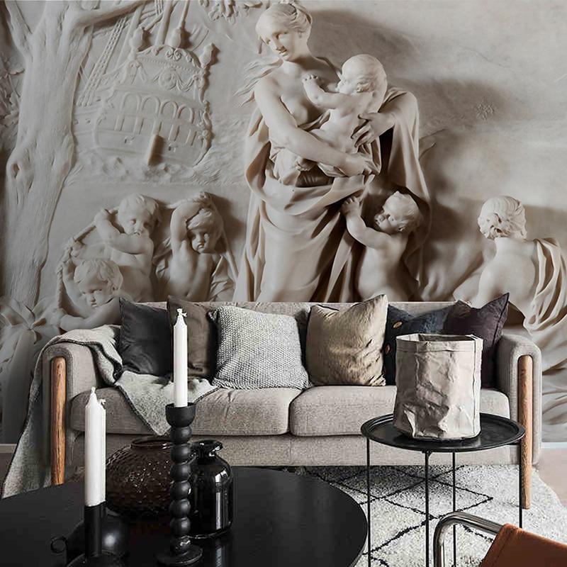 3D Classical Cherub Sculpture Wallpaper Mural, Custom Sizes Available Maughon's 