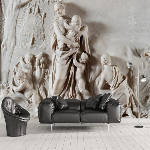 Image of 3D Classical Cherub Sculpture Wallpaper Mural, Custom Sizes Available Maughon's 