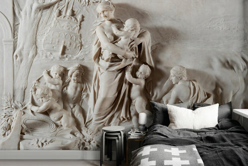 3D Classical Cherub Sculpture Wallpaper Mural, Custom Sizes Available Maughon's 