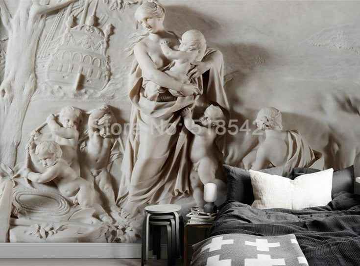 3D Classical Cherub Sculpture Wallpaper Mural, Custom Sizes Available Maughon's 