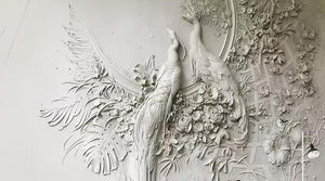 3D Embossed Peacock Marble Relief Wallpaper Mural, Custom Sizes Available