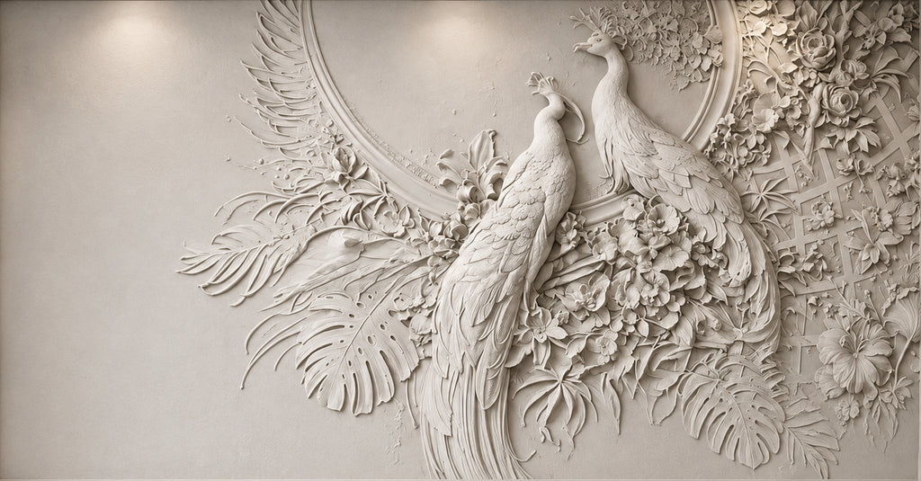 3D Embossed Peacock Wallpaper Mural, Custom Sizes Available Household-Wallpaper Maughon's 