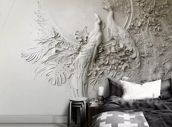3D Embossed Peacock Wallpaper Mural, Custom Sizes Available Household-Wallpaper Maughon's 