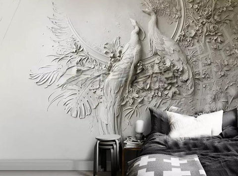 Image of 3D Embossed Peacock Wallpaper Mural, Custom Sizes Available Household-Wallpaper Maughon's 