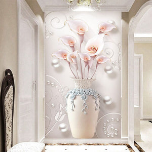 3D Floral Vase Wallpaper Mural, Custom Sizes Available Wall Murals Maughon's Waterproof Canvas 