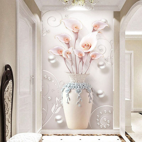Image of 3D Floral Vase Wallpaper Mural, Custom Sizes Available Wall Murals Maughon's Waterproof Canvas 