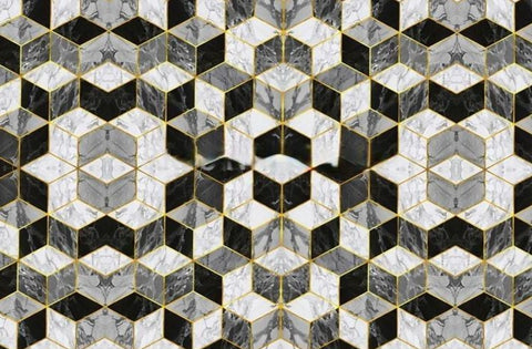 3D Marble Diamond Shaped Vinyl PVC Floor Mural, Self Adhesive, Custom Sizes Available Household-Wallpaper-Floor Maughon's 