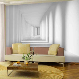 3D Modern Abstract White Hallway Wallpaper Mural, Custom Sizes Available