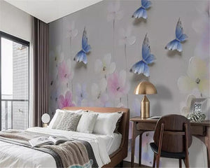 Mural de papel pintado con flores y mariposas pastel 3D, tamaños personalizados disponibles