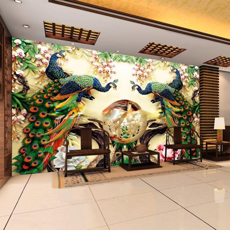 3D Peacock Wallpaper Mural, Custom Sizes Available Household-Wallpaper Maughon's 