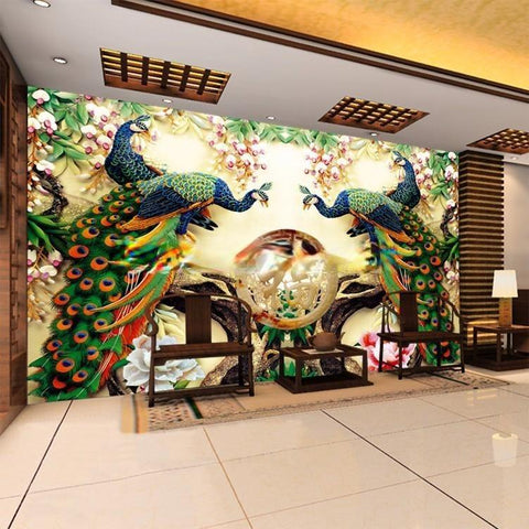 Image of 3D Peacock Wallpaper Mural, Custom Sizes Available Household-Wallpaper Maughon's 