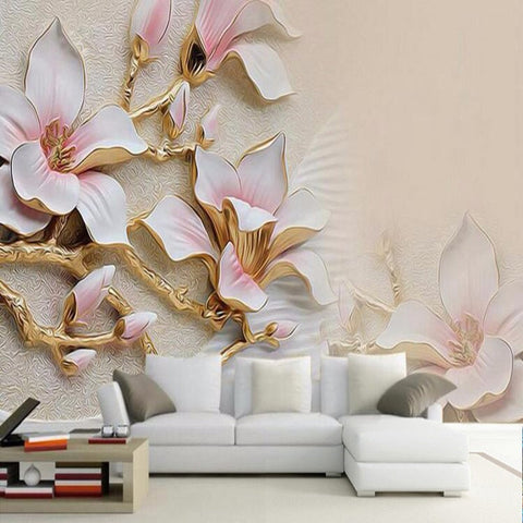 Image of 3D Relief Magnolia Wallpaper Mural, Custom Sizes Available Maughon's 
