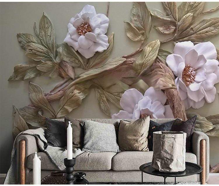 3D Relief Rose Flower Wallpaper Mural, Custom Sizes Available Household-Wallpaper Maughon's 