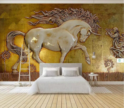 Image of 3D Relief Unicorn Wallpaper Mural, Custom Sizes Available Household-Wallpaper Maughon's 