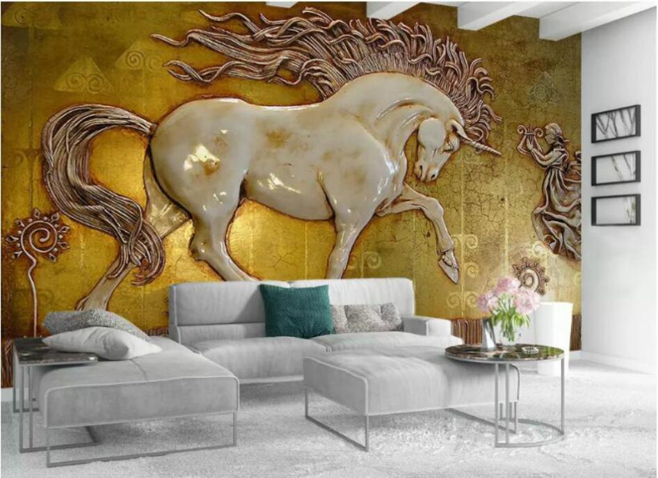 3D Relief Unicorn Wallpaper Mural, Custom Sizes Available Household-Wallpaper Maughon's 