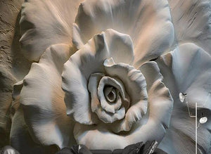 3D Gray Clay Rose Relief Wallpaper Mural, Custom Sizes Available