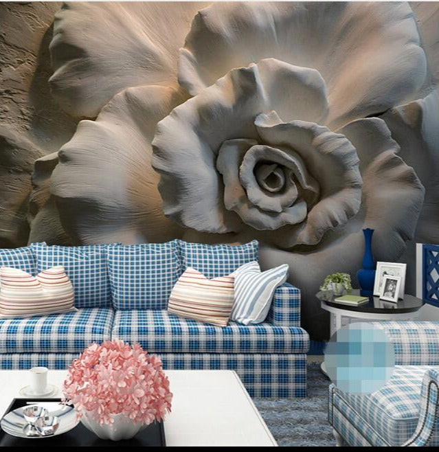3D Rose Gray Wallpaper Mural, Custom Sizes Available Household-Wallpaper Maughon's 