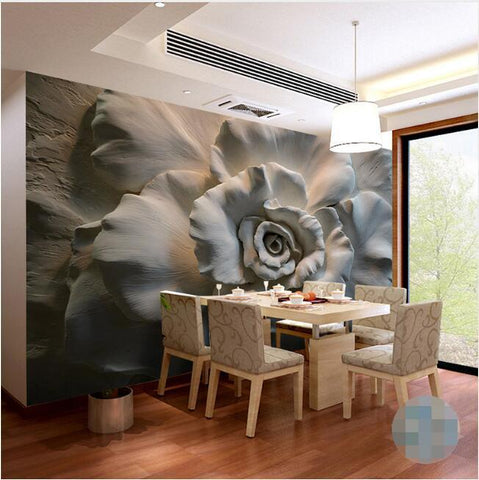 3D Rose Gray Wallpaper Mural, Custom Sizes Available Household-Wallpaper Maughon's 