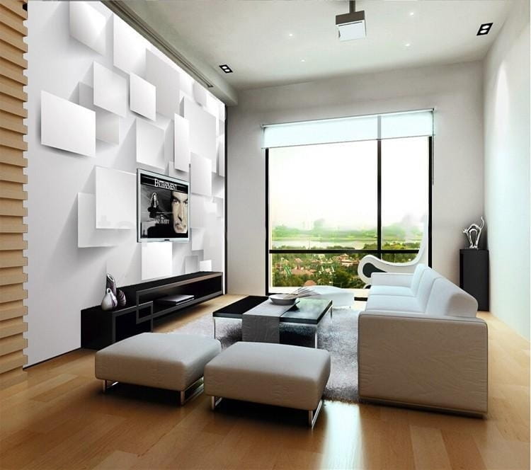 3D White Cube Boxes Wallpaper Mural, Custom Sizes Available