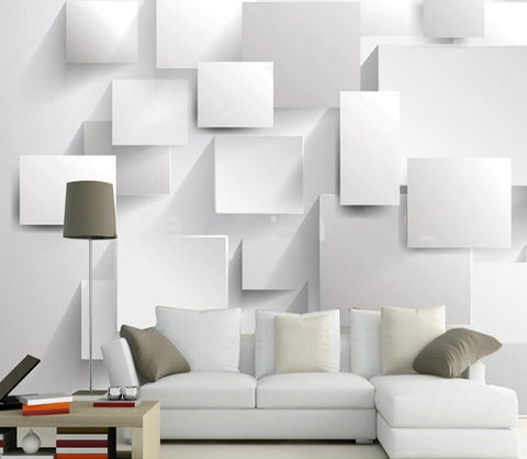 Image of 3D White Cube Boxes Wallpaper Mural, Custom Sizes Available