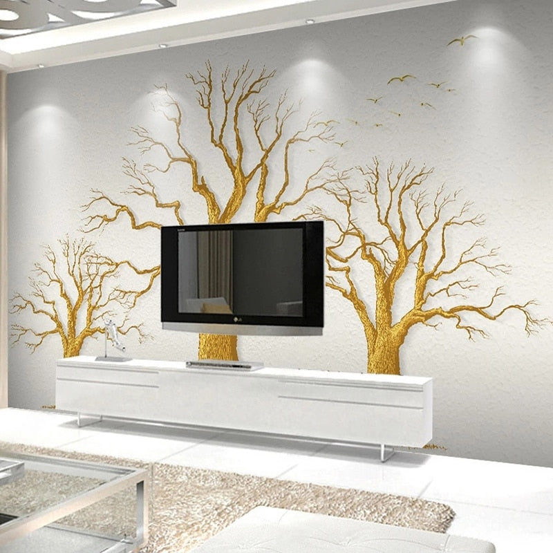 3D Three Trees On Tan Background Wallpaper Mural, Custom Sizes Available Wall Murals Maughon's 