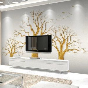 3D Abstract Three Trees On Tan Background Wallpaper Mural, Custom Sizes Available