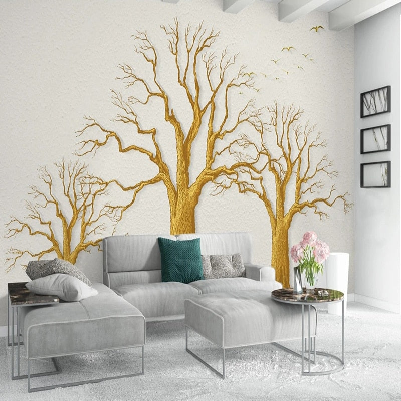 3D Three Trees On Tan Background Wallpaper Mural, Custom Sizes Available Wall Murals Maughon's 