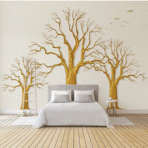 3D Three Trees On Tan Background Wallpaper Mural, Custom Sizes Available Wall Murals Maughon's Waterproof Canvas 