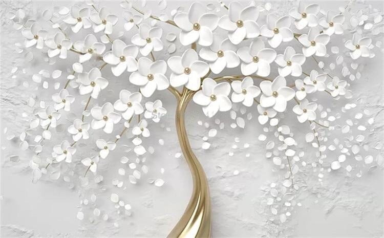 3D White Flowers Painting Wallpaper Mural, Custom Sizes Available Wall Murals Maughon's 