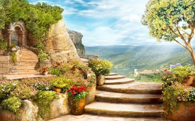 Beautiful Stone Walkway Wallpaper Mural, Custom Sizes Available