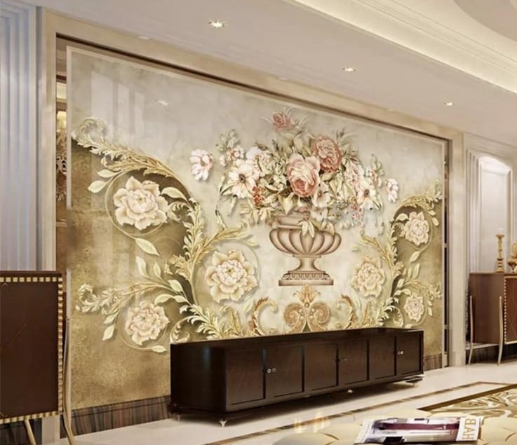 Decorative Floral Vase Background Wallpaper Mural, Custom Sizes Available