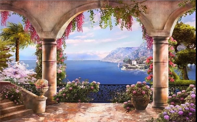 Seaside Landscape Arch Wallpaper Mural, Custom Sizes Available