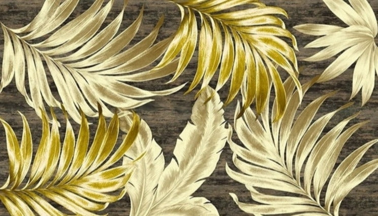 Tropical Golden Leaves Wallpaper Mural, Custom Sizes Available