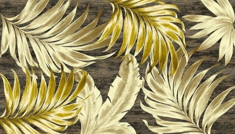 Image of Tropical Golden Leaves Wallpaper Mural, Custom Sizes Available