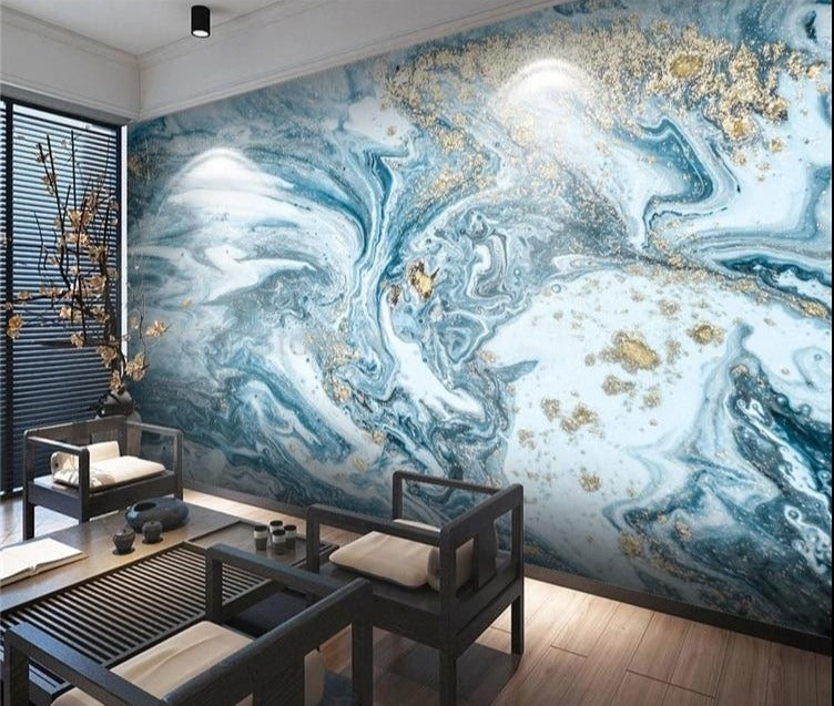 Teal, Gray and White Marble Self-Adhesive Wallpaper Mural, Custom